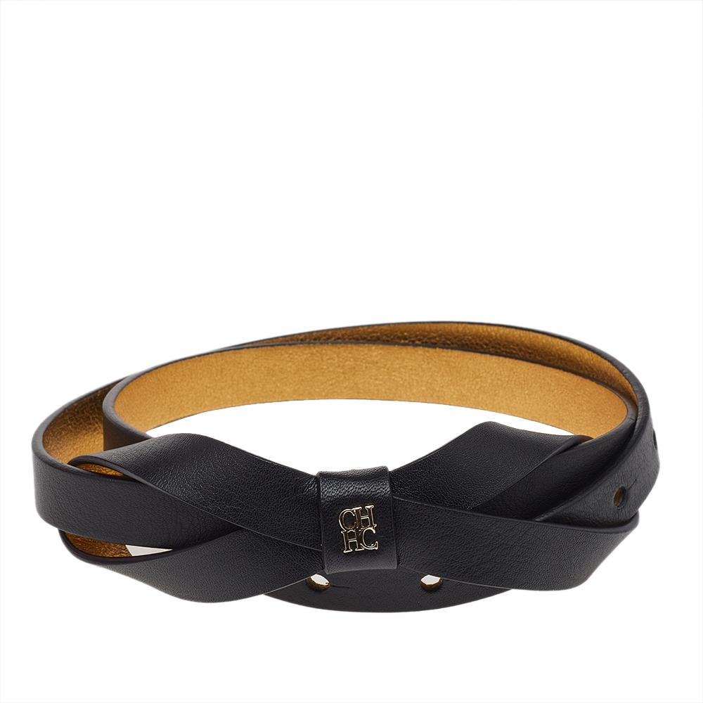 

Carolina Herrera Black Leather Bow Slim Belt