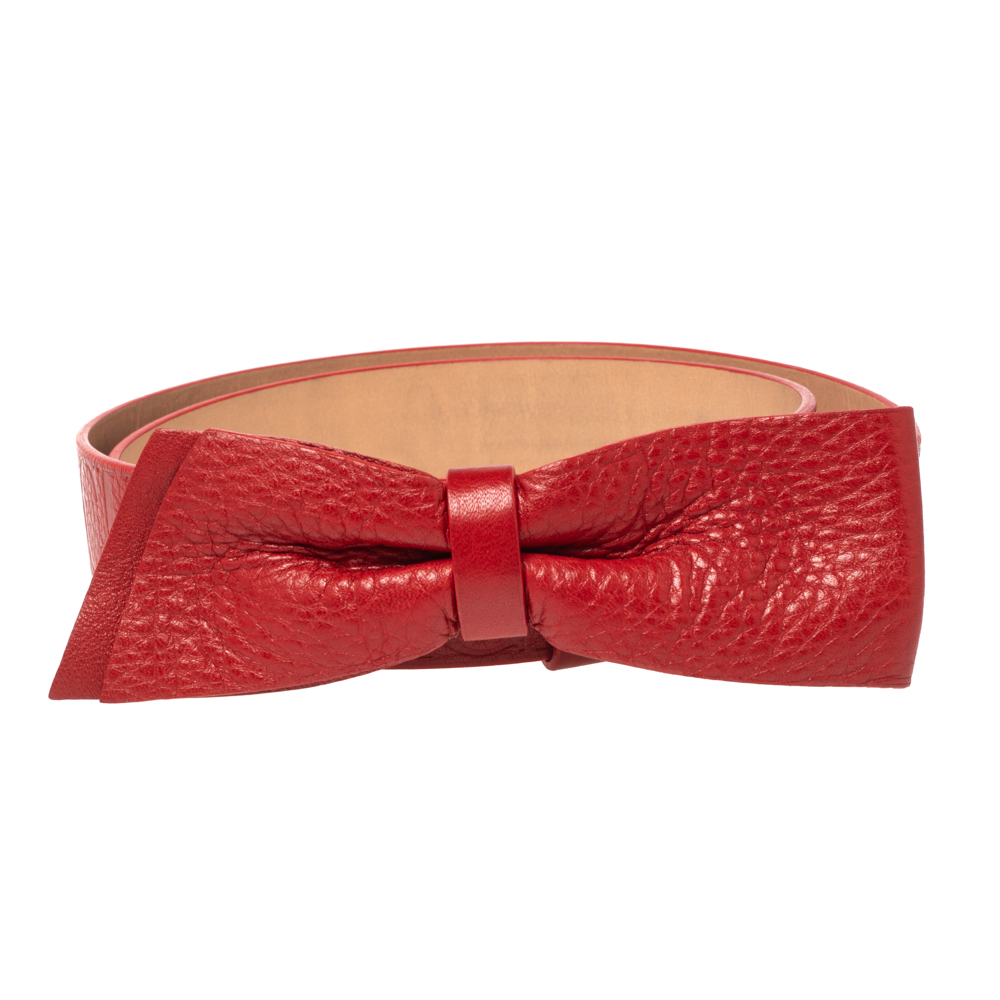 

Carolina Herrera Red Signature Embossed Leather Bow Waist Belt