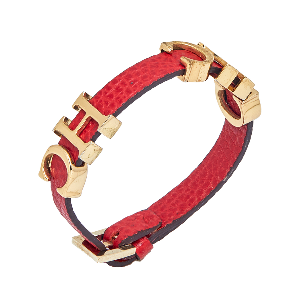 

CH Carolina Herrera Red Leather Logo Wrap Bracelet