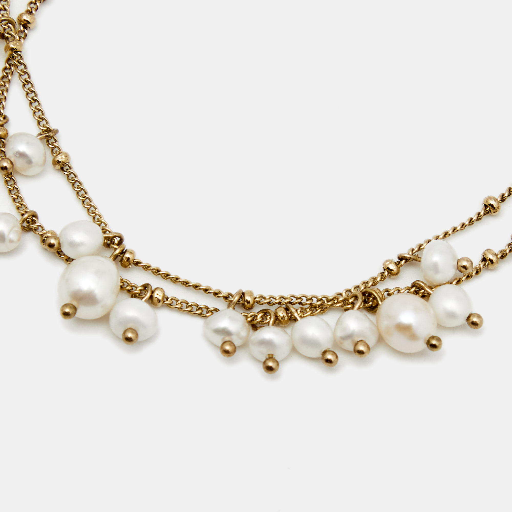 

Carolina Herrera Faux Pearl Gold Tone Double Chain Bracelet