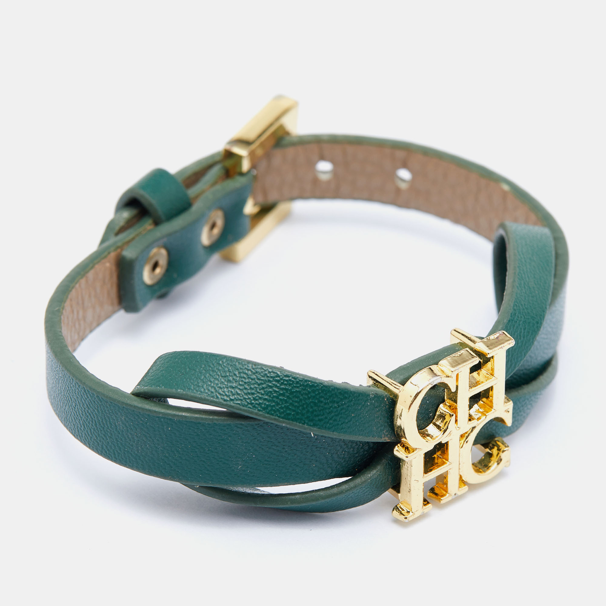 

CH Carolina Herrera Black Leather Logo Bow Bracelet, Green