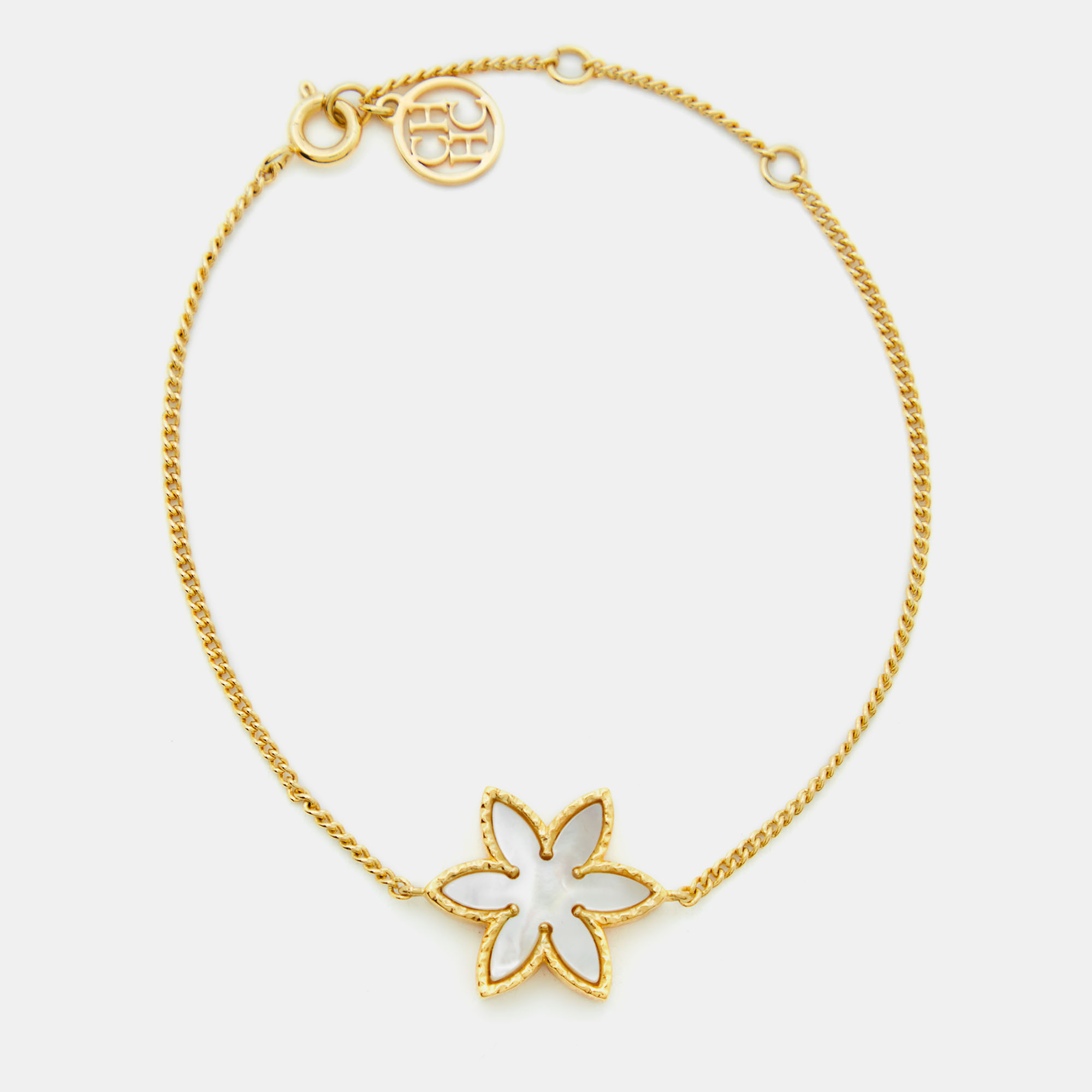

Carolina Herrera Flower Mother of Pearl Gold Tone Bracelet