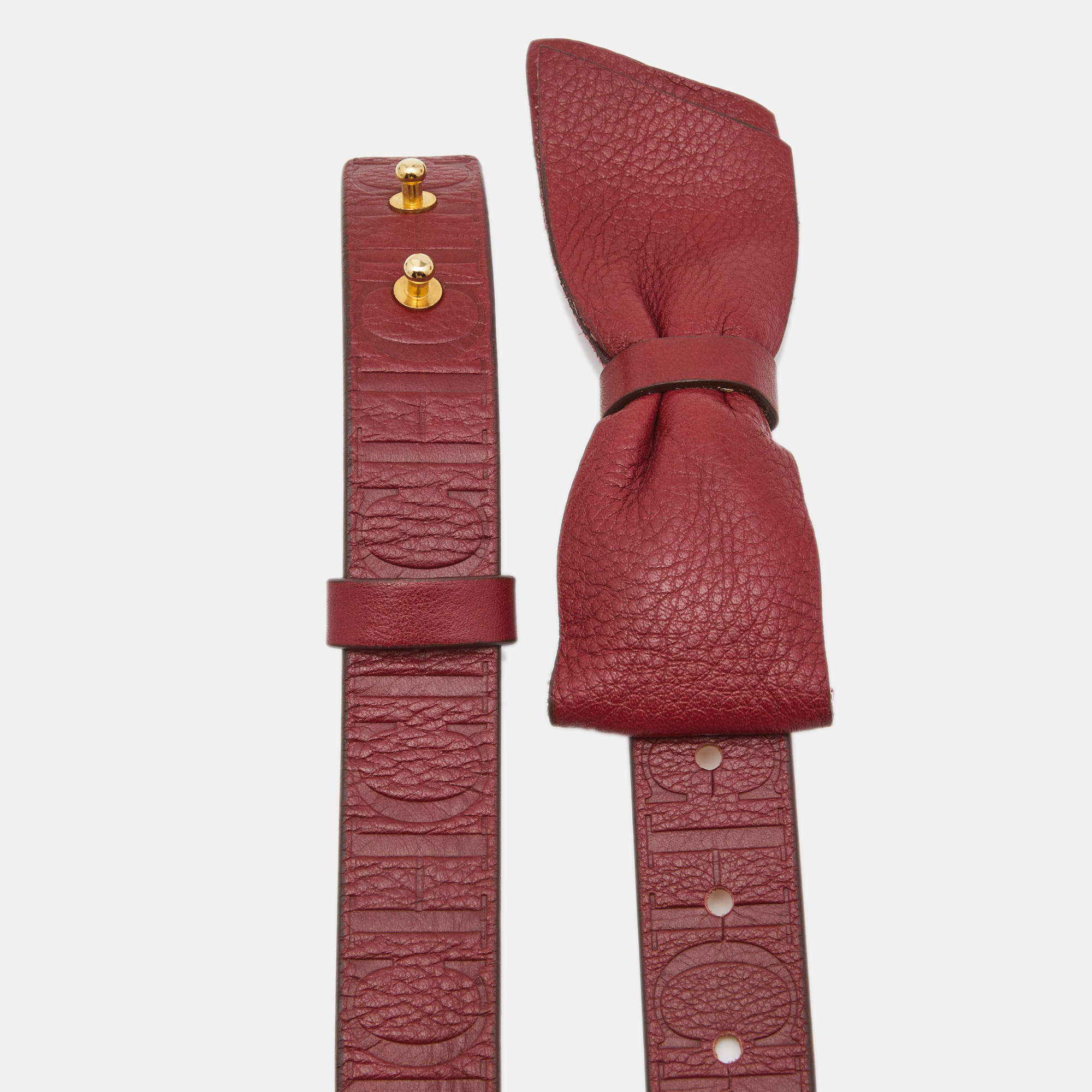 

Carolina Herrera Red Logo Embossed Leather Bow Waist Belt, Burgundy