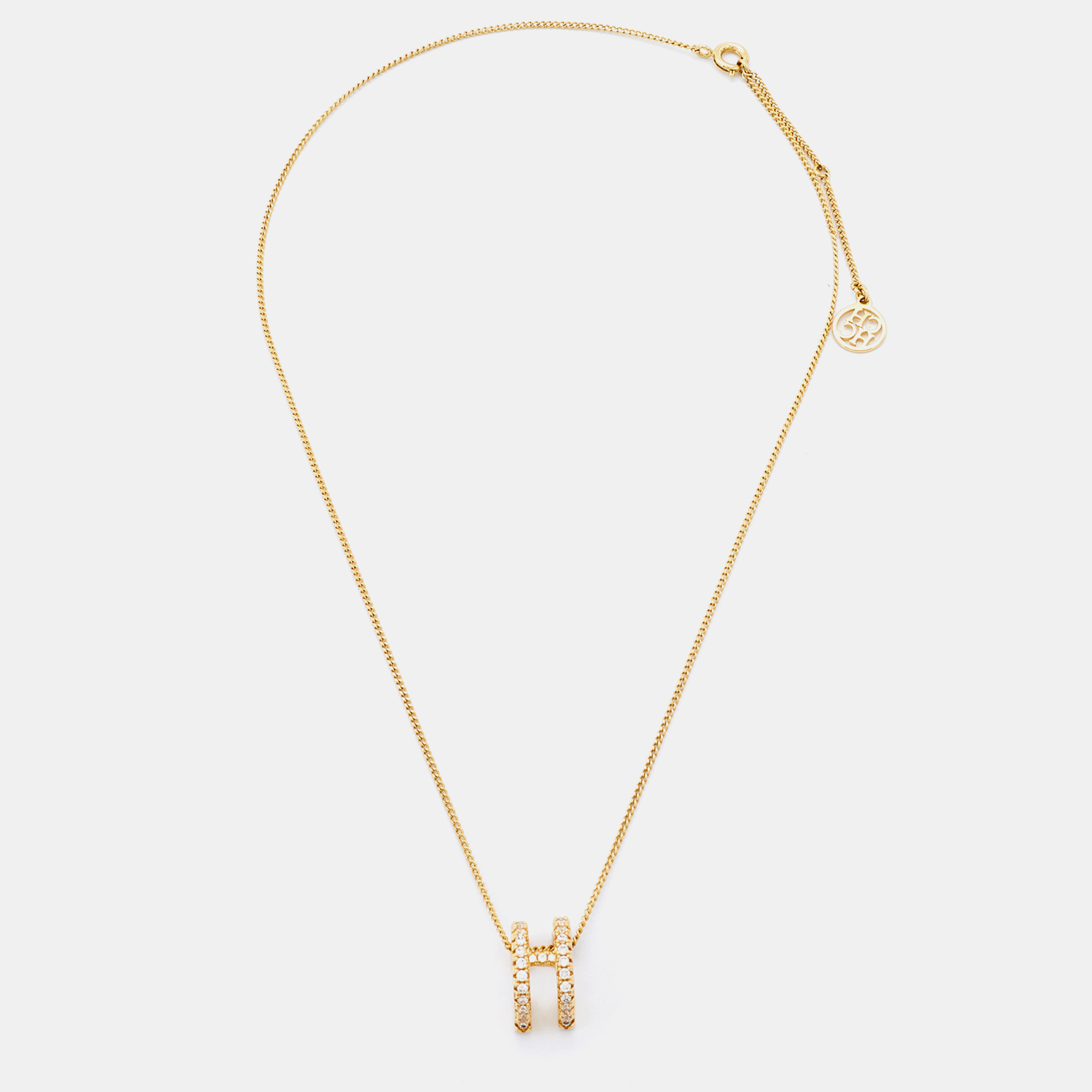 

Carolina Herrera Gold Tone C/H Crystal Studded Pendant Necklace