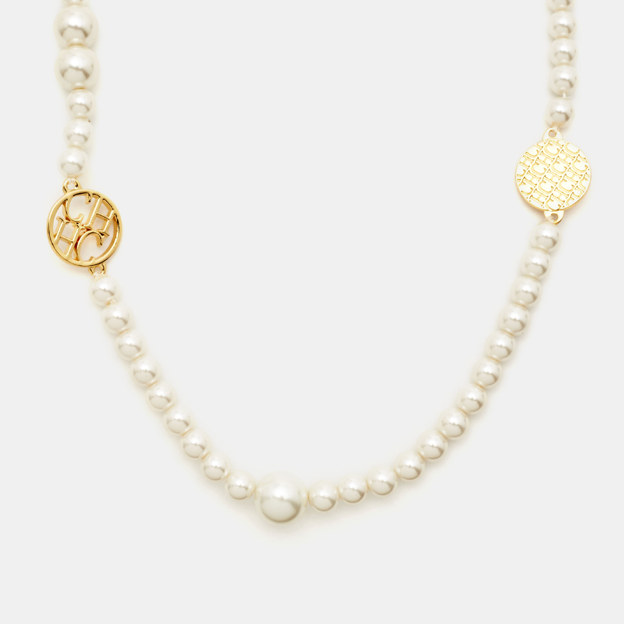 

CH Carolina Herrera Faux Pearl Gold Tone Long Station Necklace, White