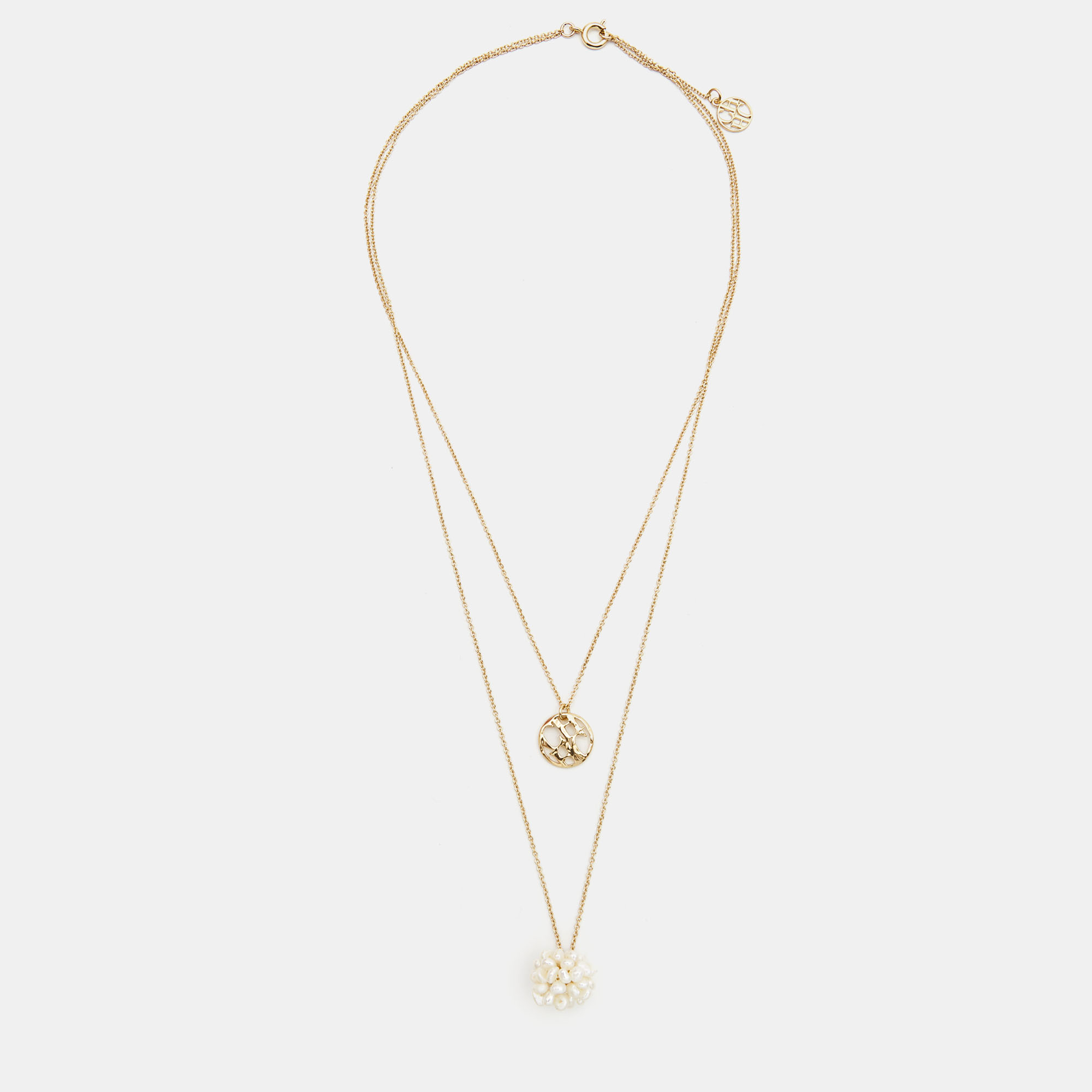 

Carolina Herrera CH Faux Pearl Gold Tone Double Chain Necklace