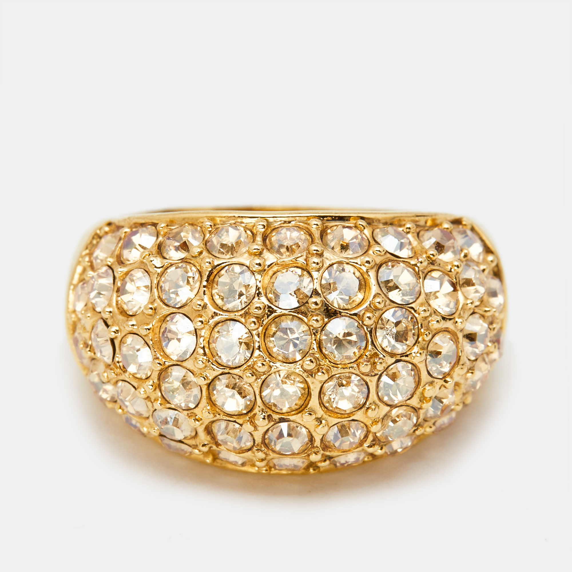 

Carolina Herrera Crystal Studded Gold Tone Dome Ring Size