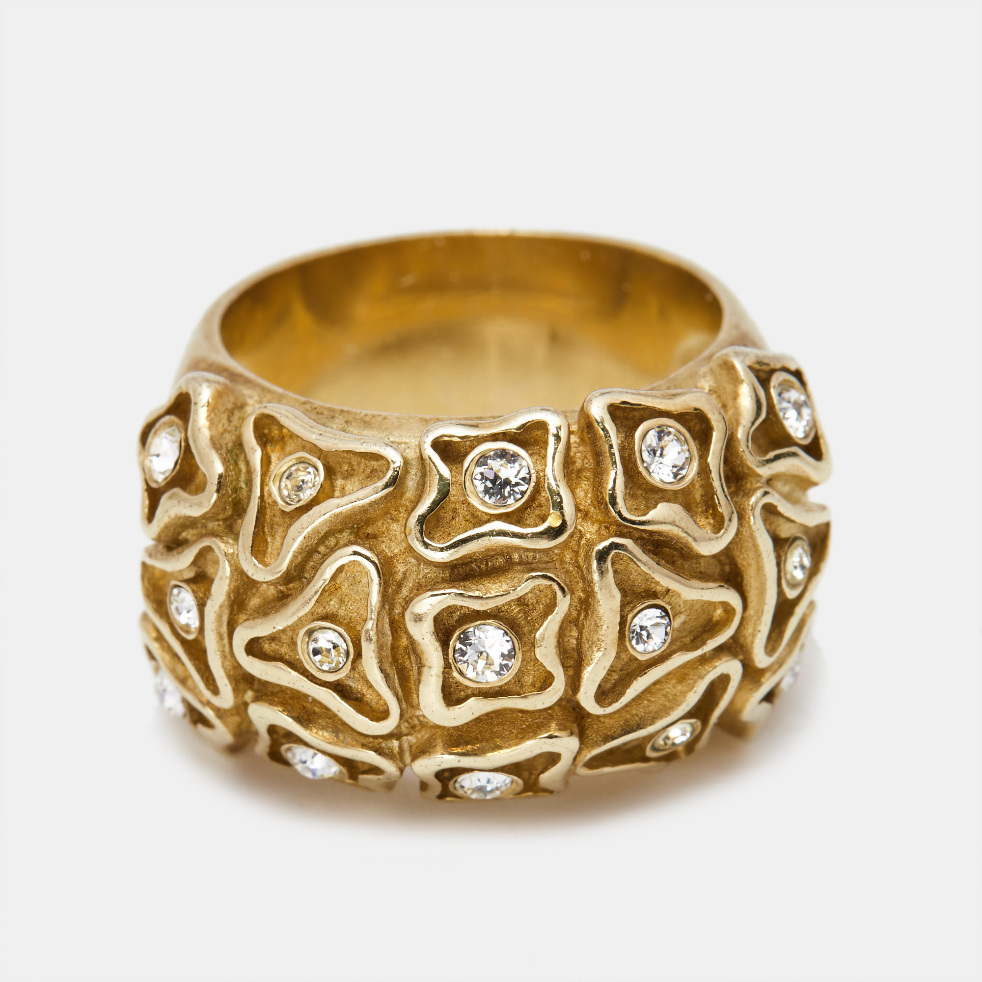 

Carolina Herrera Crystal Textured Gold Tone Wide Band Ring Size