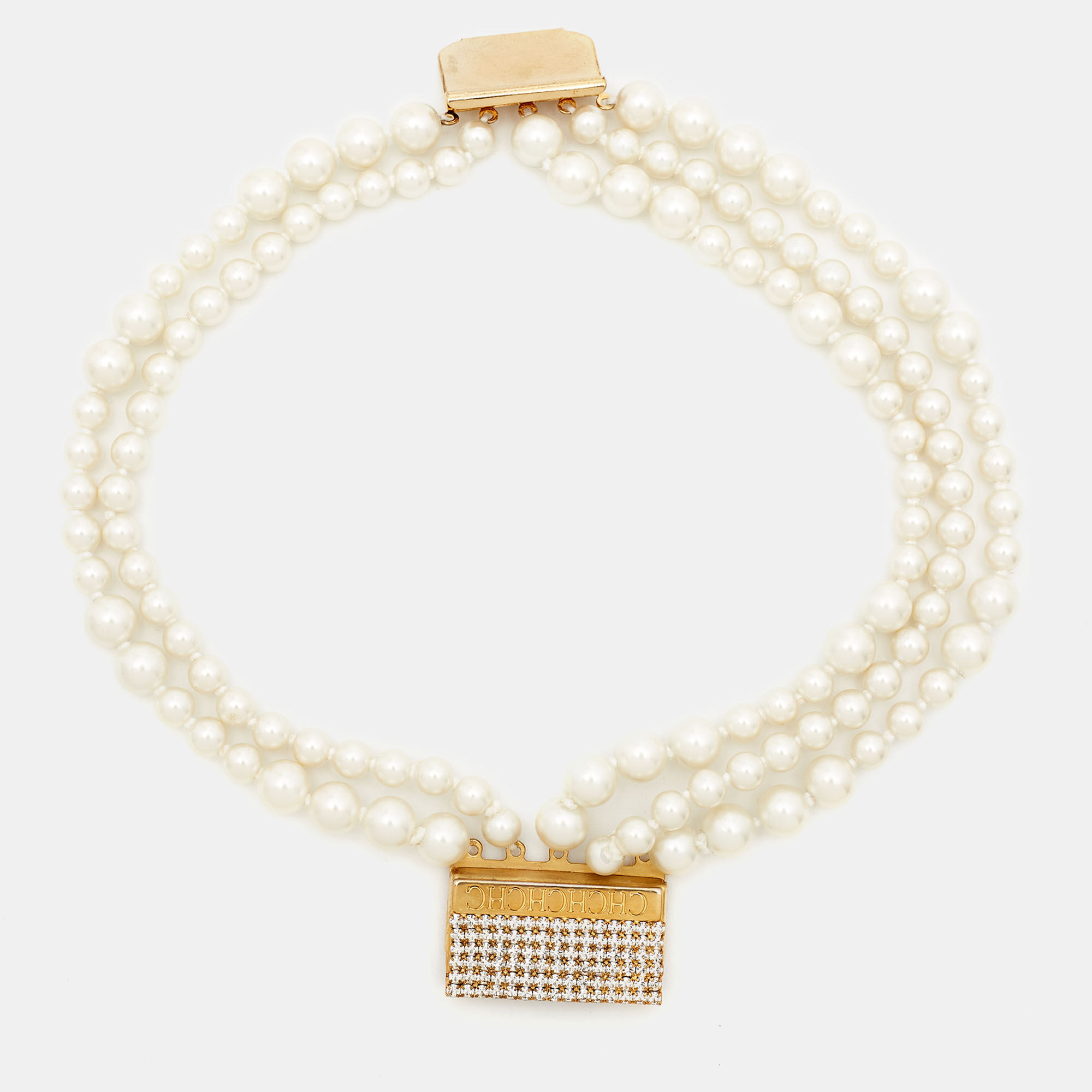 

Carolina Herrera CH Crystal Faux Pearl Gold Tone Bracelet