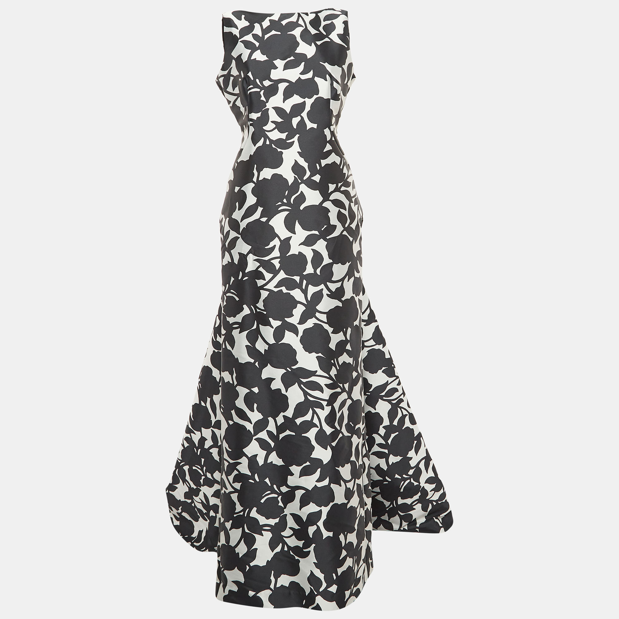 

CH Carolina Herrera Black/White Floral Print Scoop Back Sleeveless Gown L