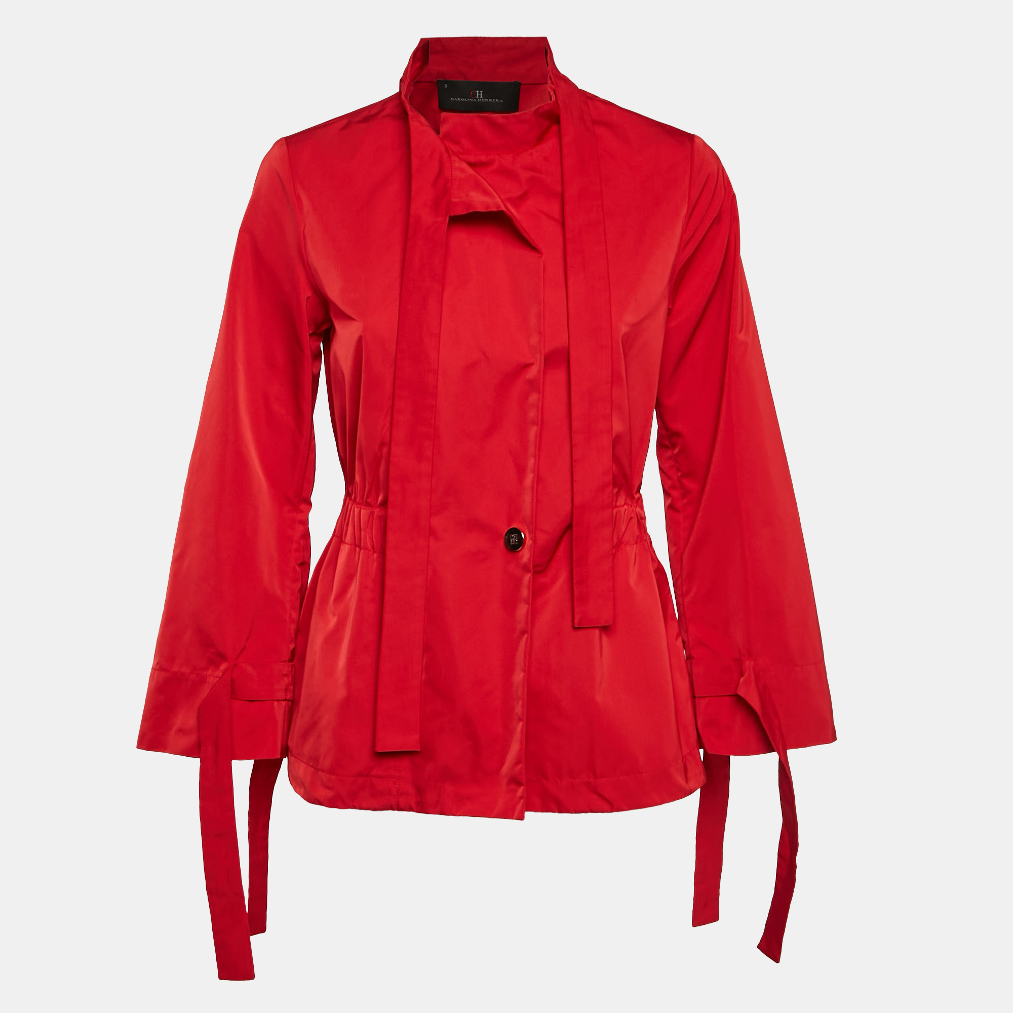 

Carolina Herrera Red Synthetic Tie-Up Detail Zip-Up Jacket S