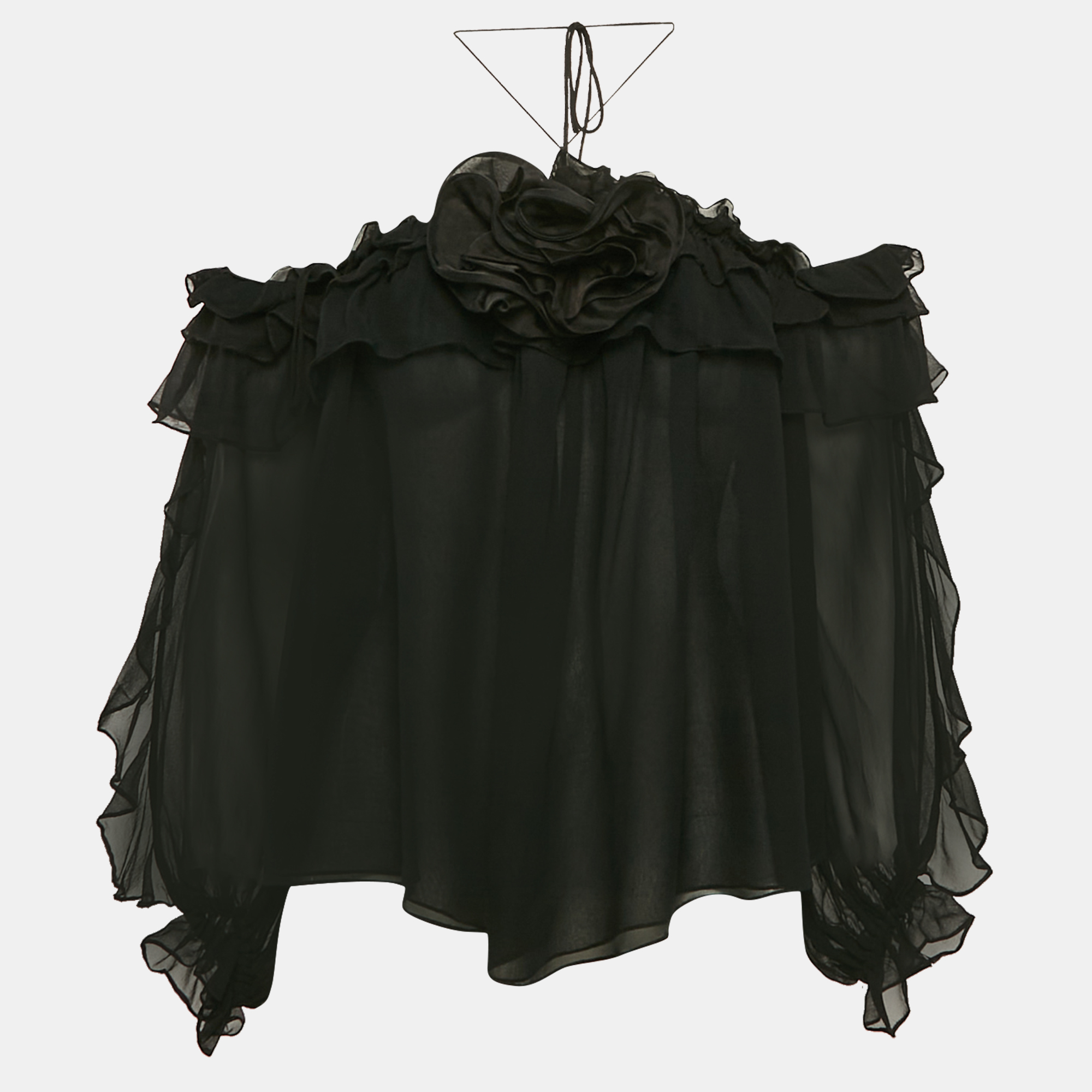 

Carolina Herrera Black Silk Floral Detail Off-Shoulder Top M