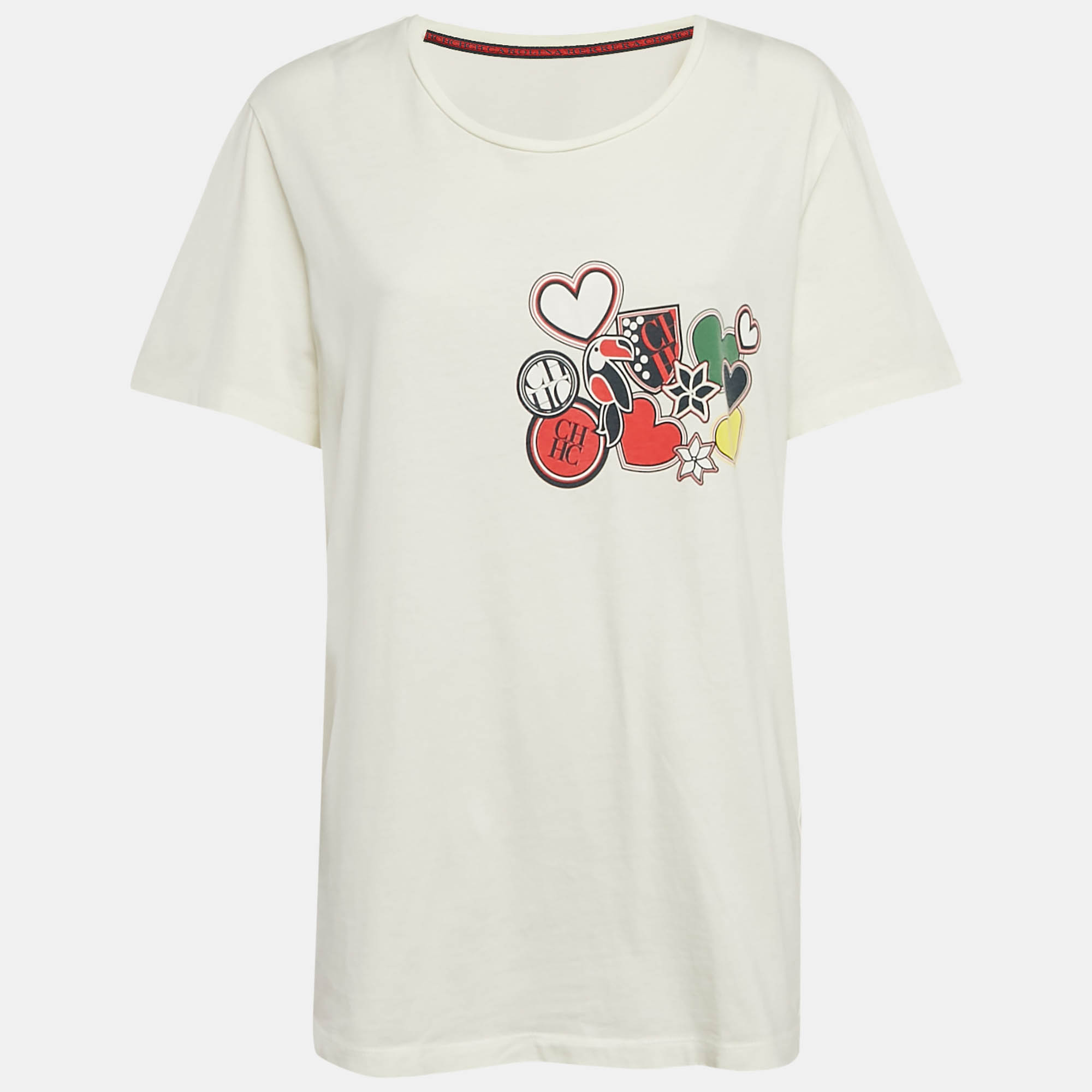 

Carolina Herrera Ivory Hearts Print Jersey T-Shirt L, White