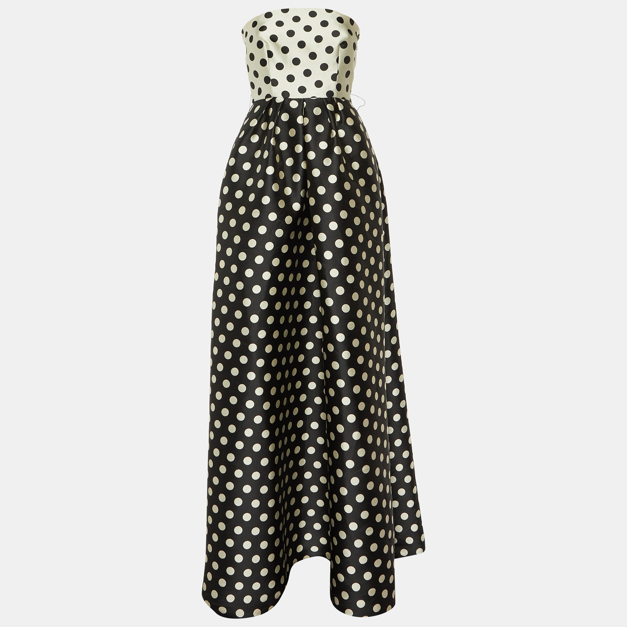 

CH Carolina Herrera Monochrome Polka Dot Faille Strapless Gown S, Black