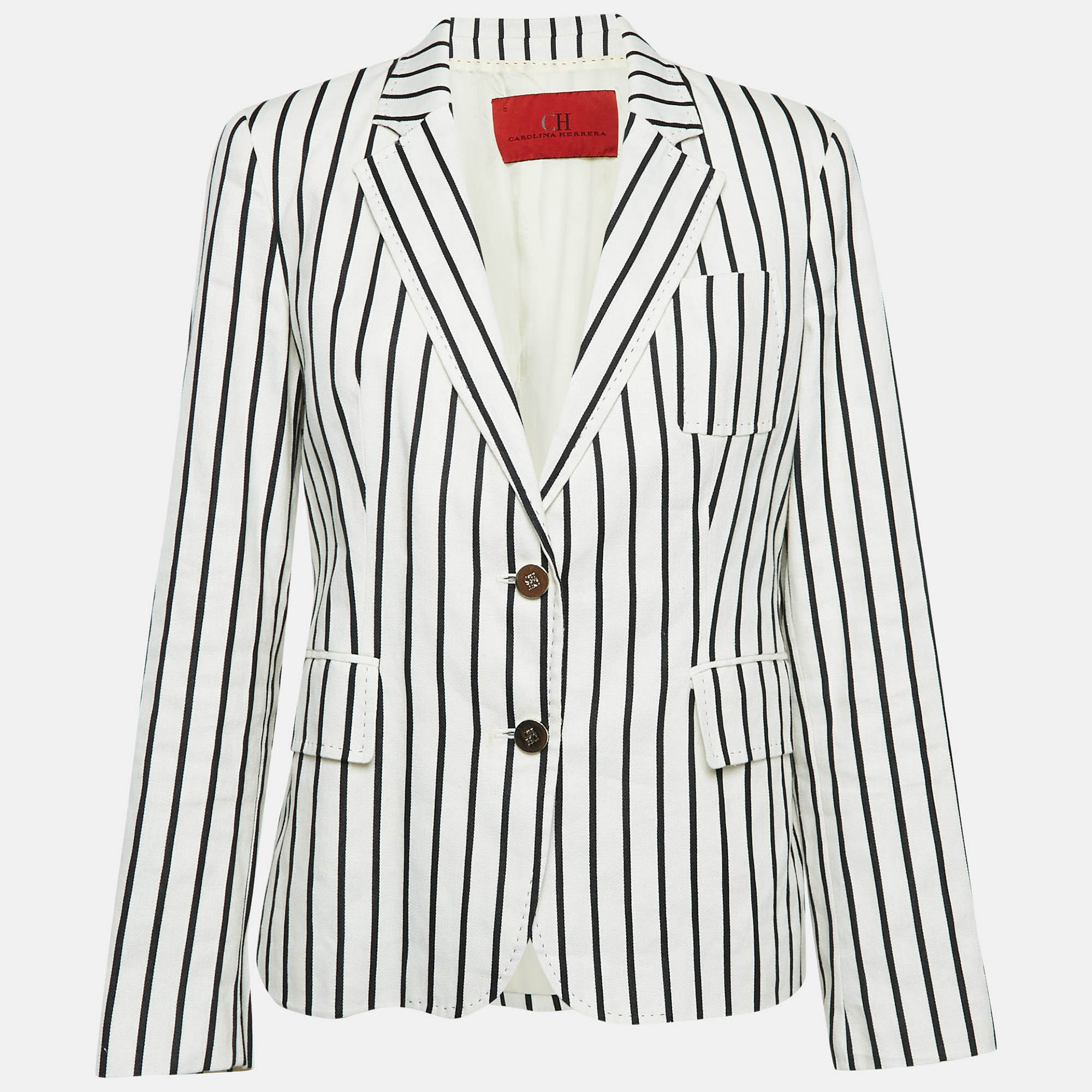 

CH Carolina Herrera White/Black Stripe Linen Blend Blazer L