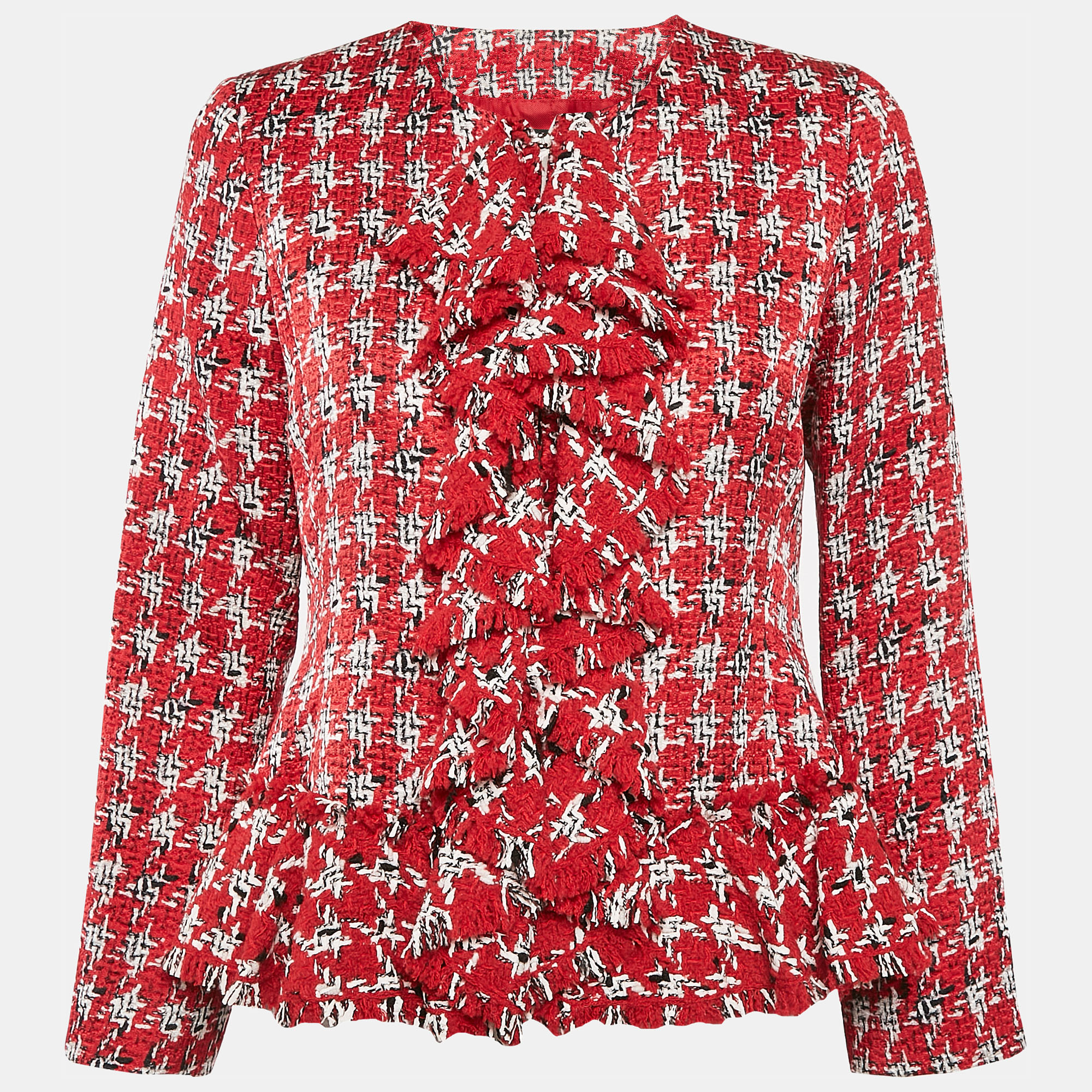 Pre-owned Carolina Herrera Red Tweed Ruffled Jacket M