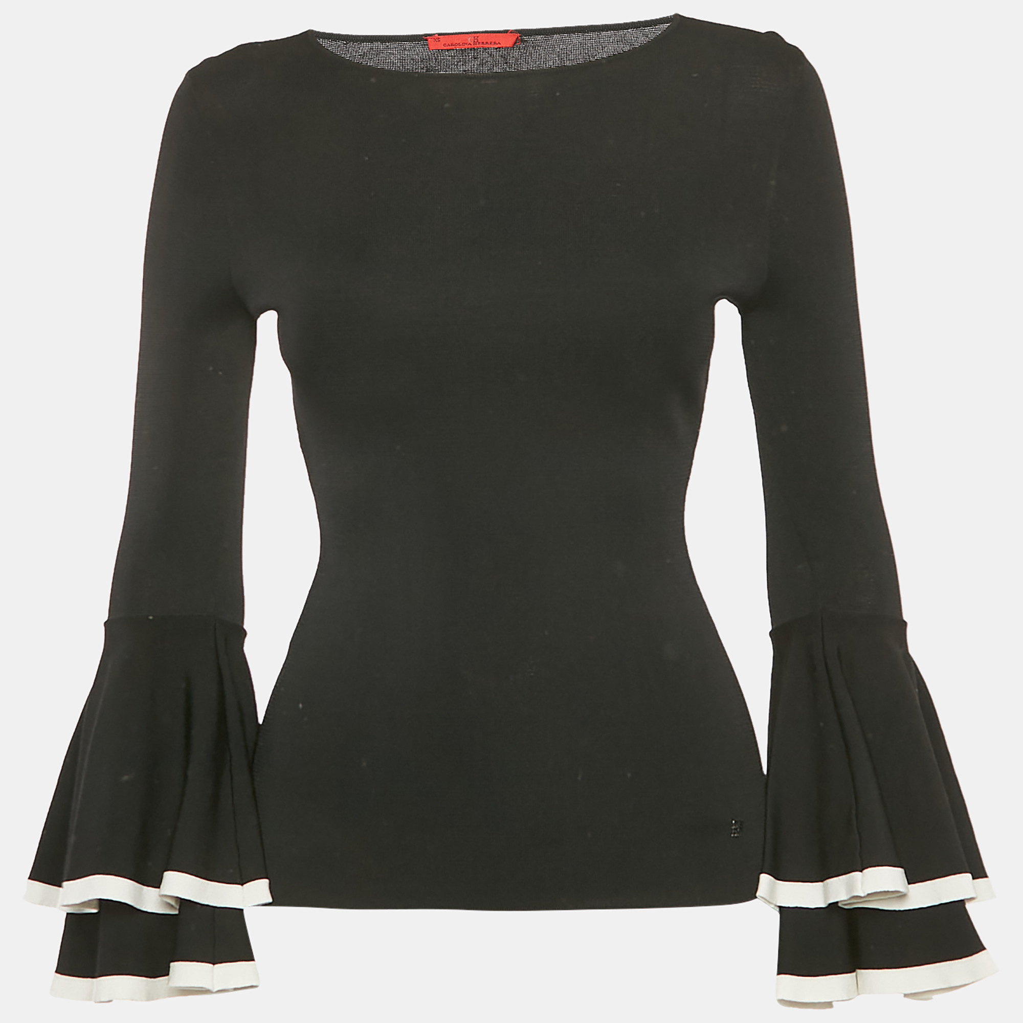 

Carolina Herrera Black Stretch Knit Bell Sleeve Top XS