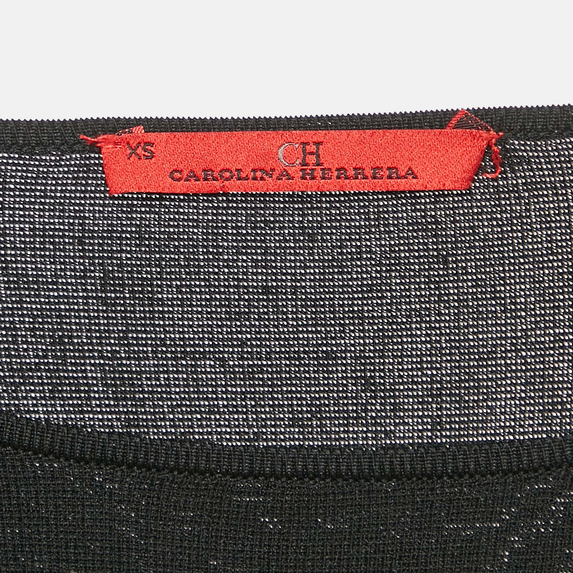 Carolina Herrera Black Stretch Knit Bell Sleeve Top XS 