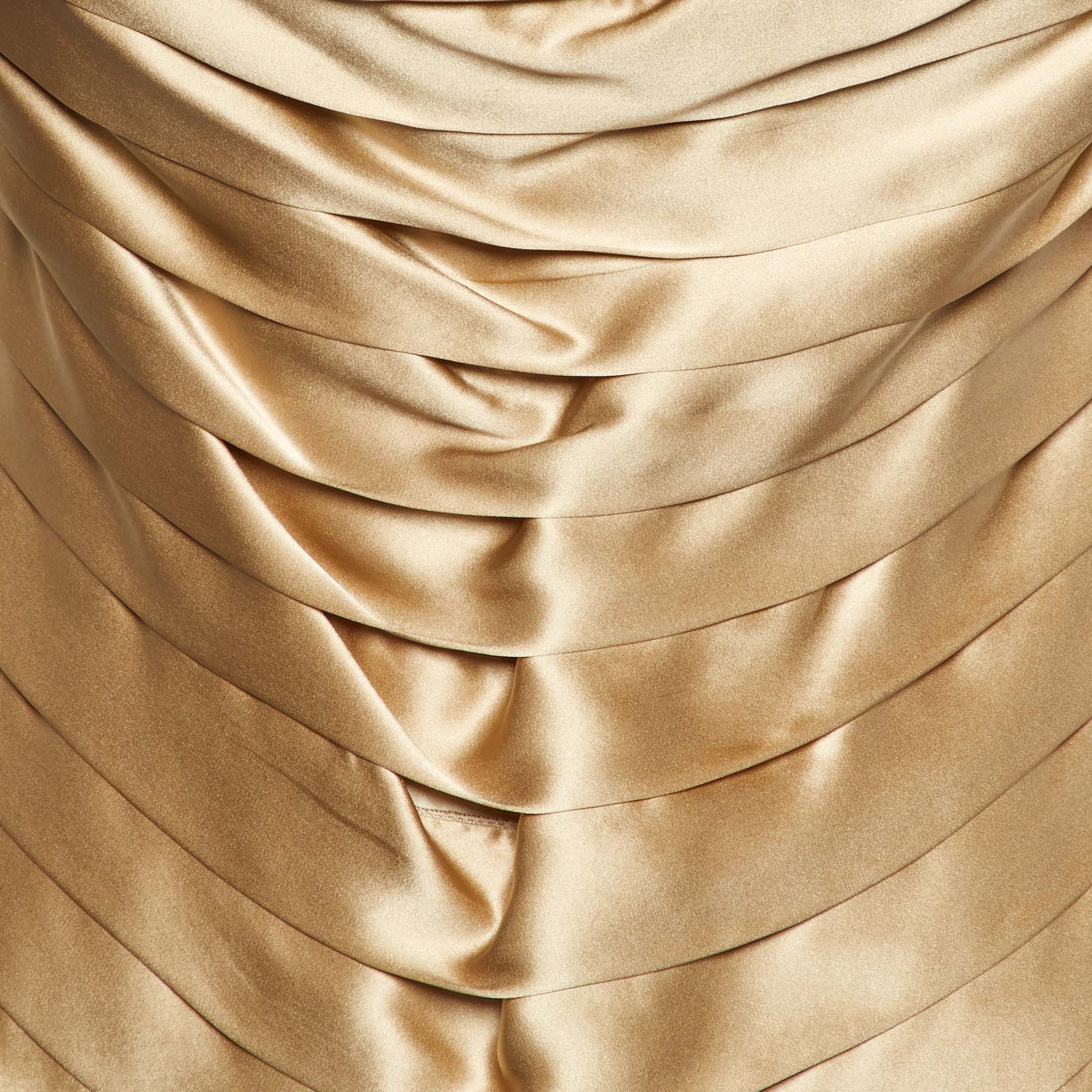 CH Carolina Herrera Gold Silk Satin Pleated Top S 
