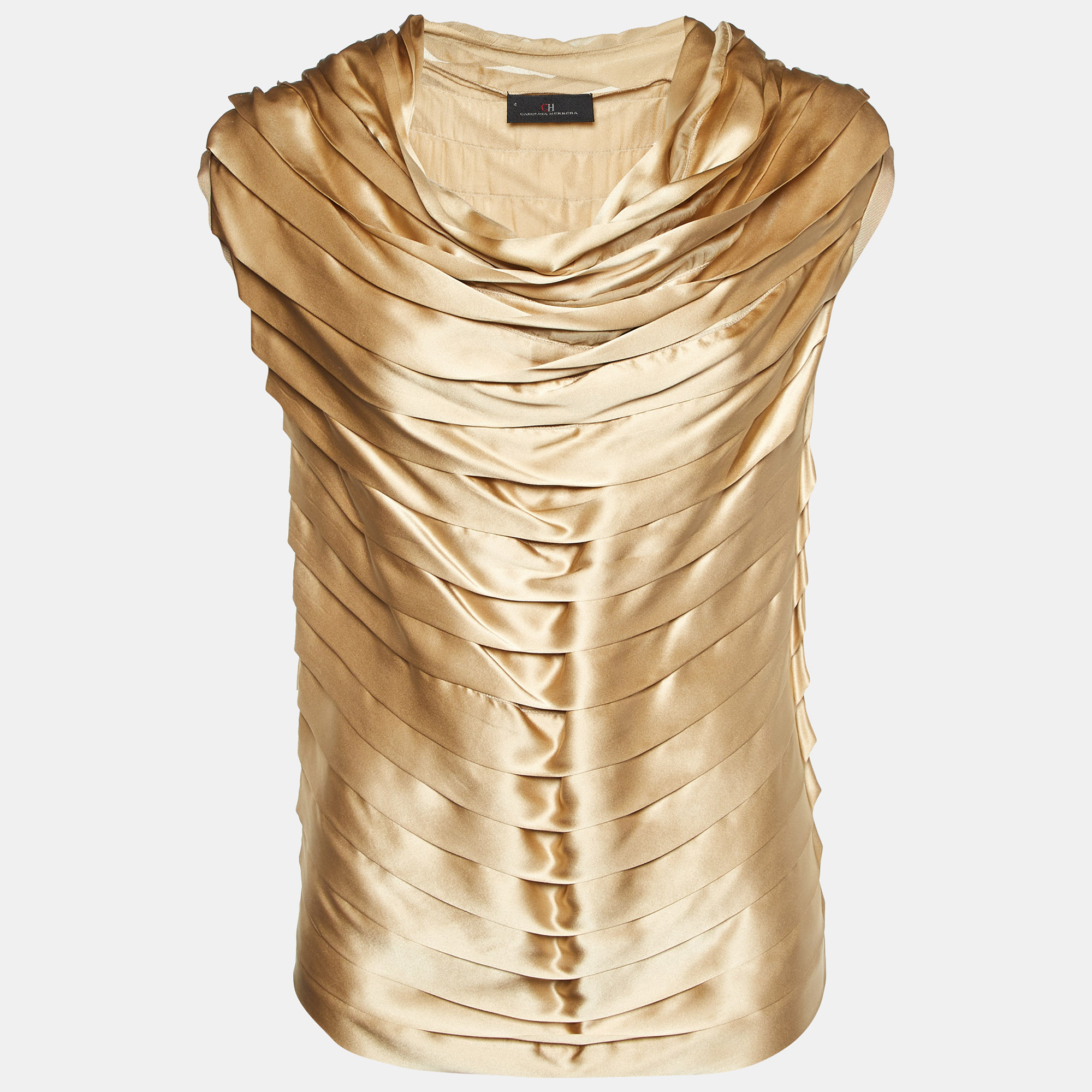 

CH Carolina Herrera Gold Silk Satin Pleated Top S