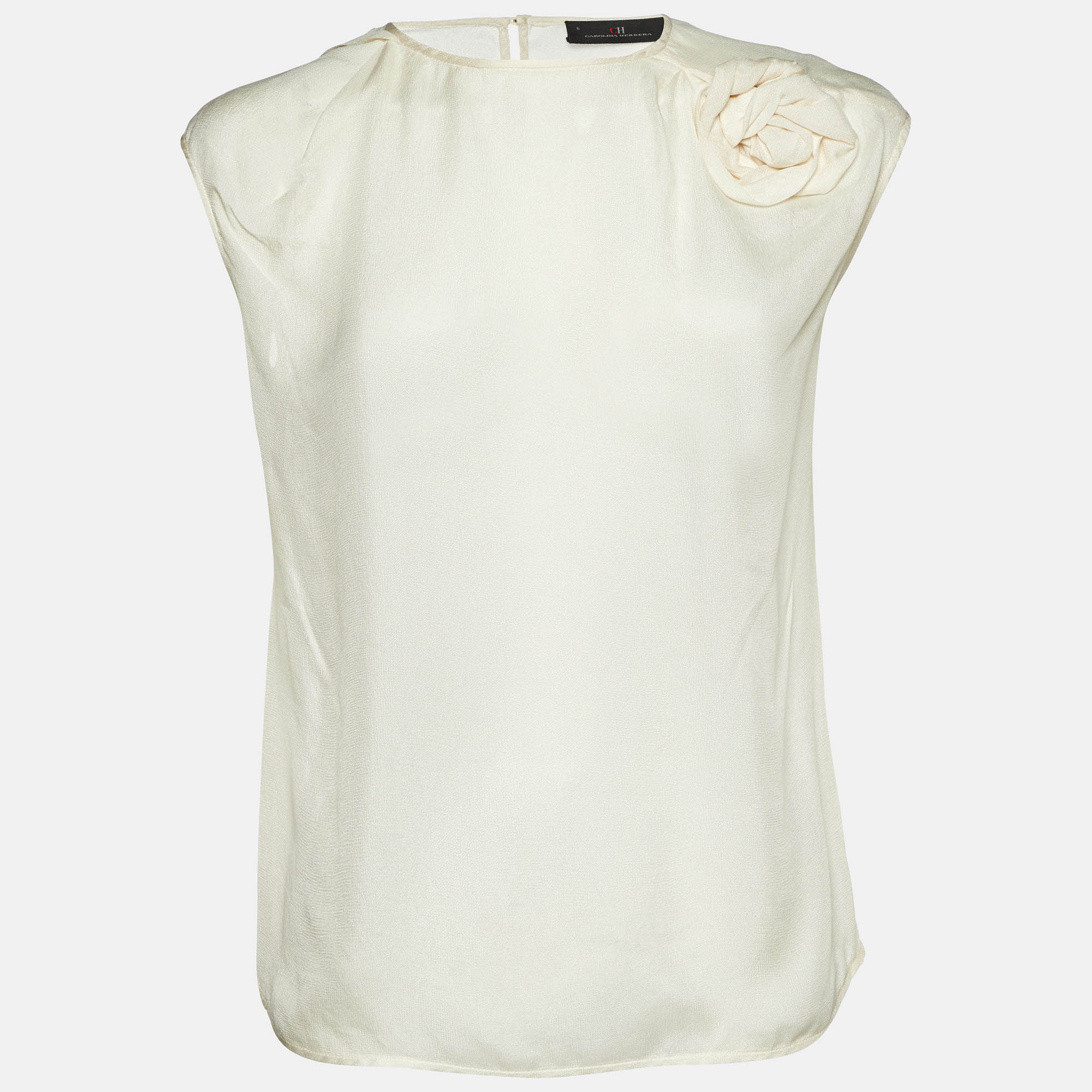 

Carolina Herrera Off-White Silk Rose Embellish Detail Sleeveless Top M