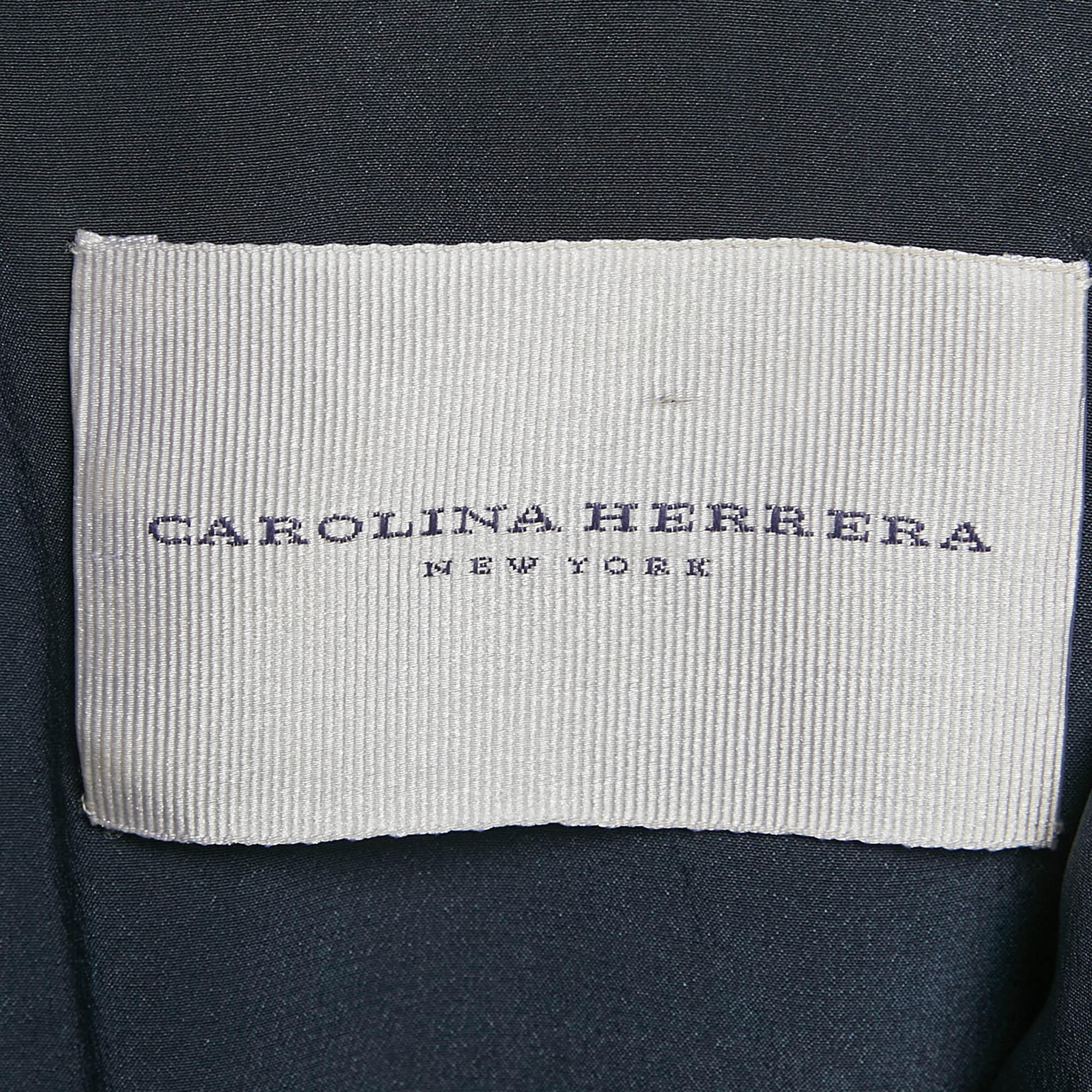 Carolina Herrera Navy Blue Printed Lurex Silk Maxi Dress M 