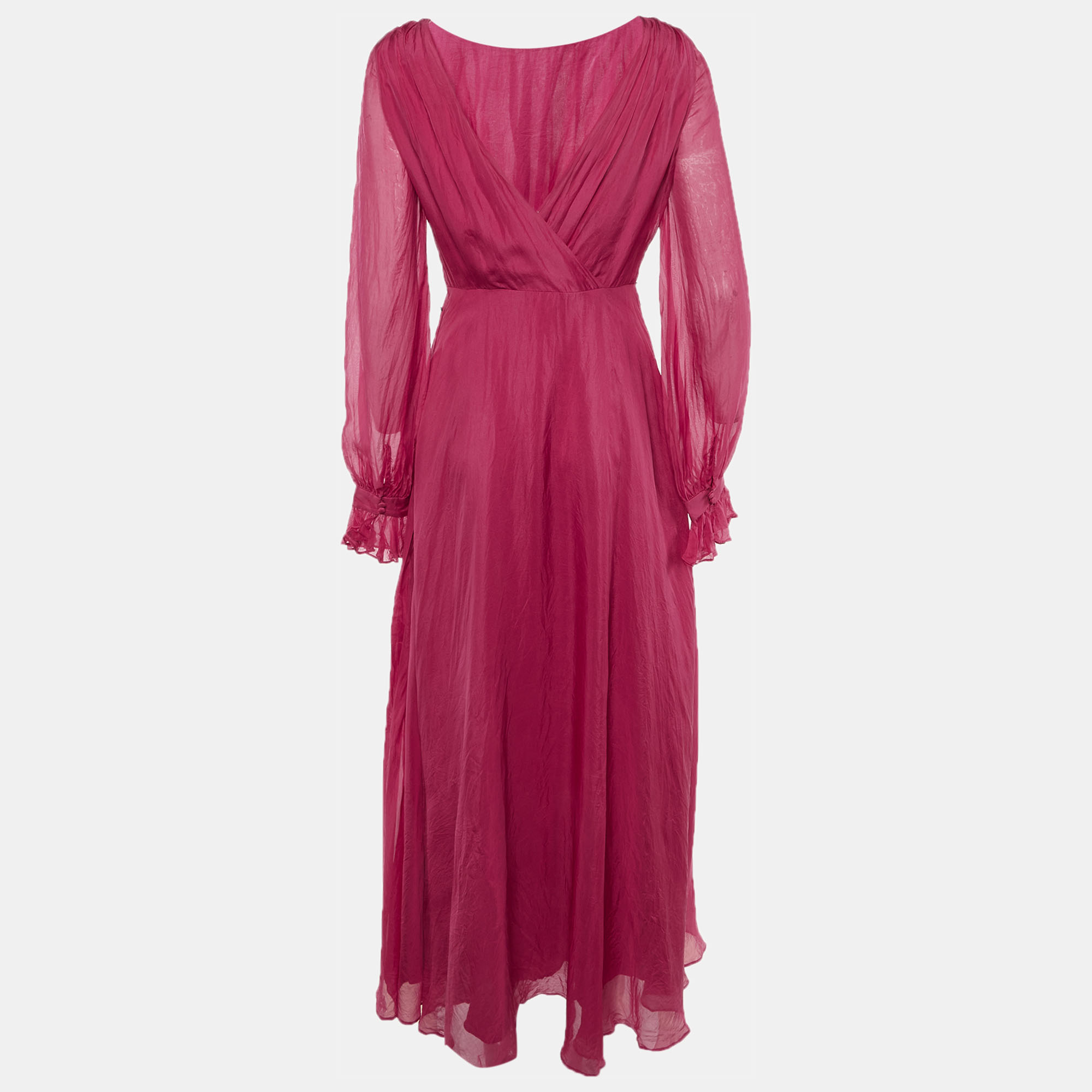 

Carolina Herrera Pink Silk Plunge Neck Maxi Dress M