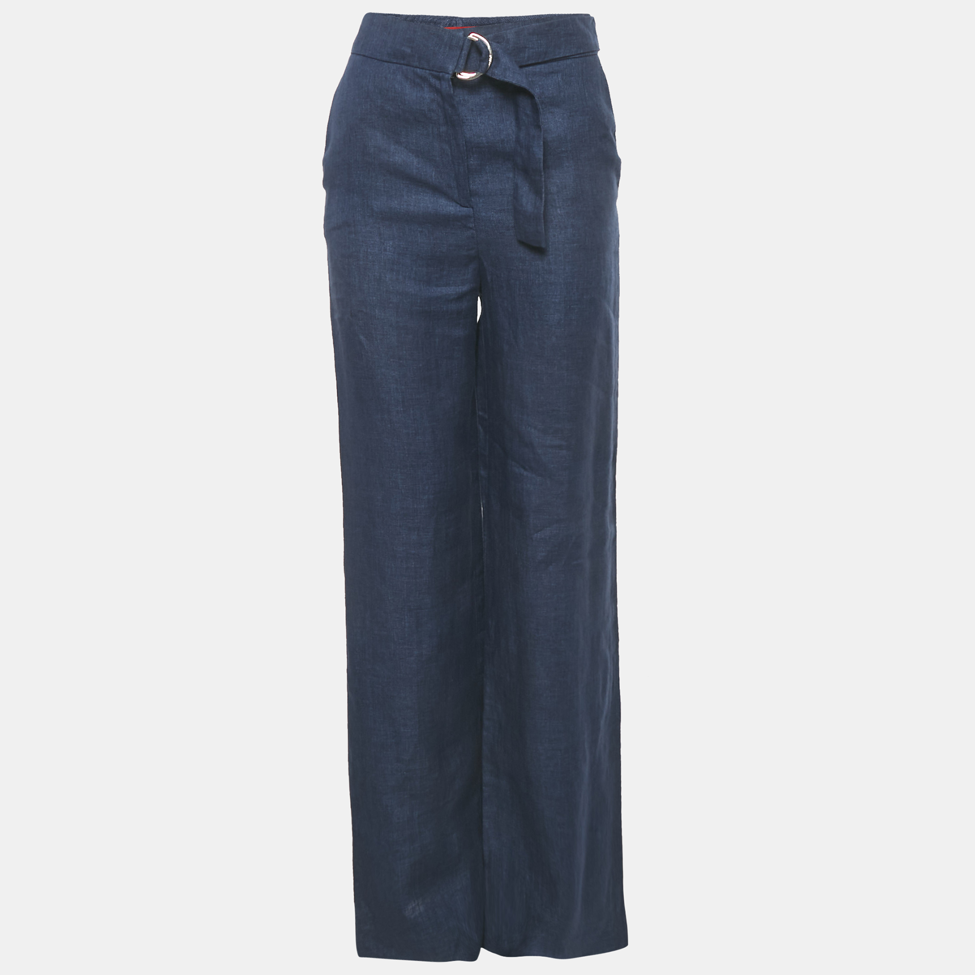 

Carolina Herrera Blue Linen Belted Trousers XS