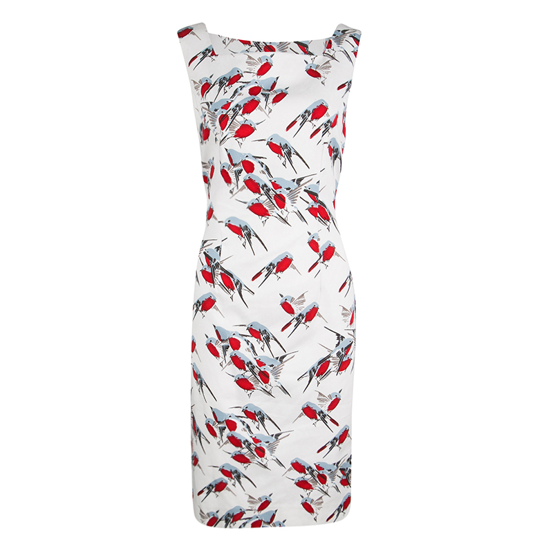 Pre Owned فستان كارولينا هيريرا أبيض مطبوع بلا أكمام M