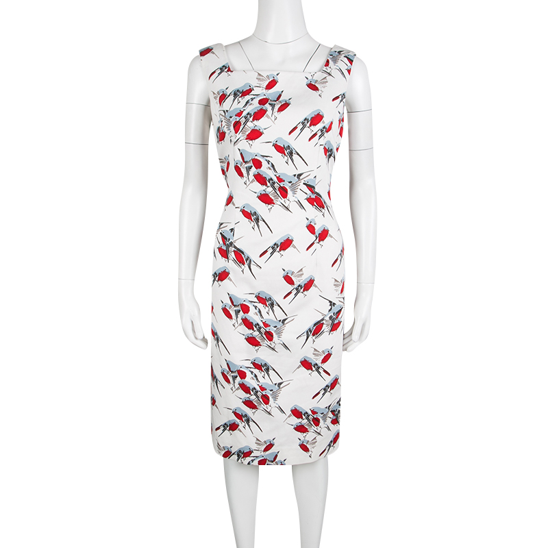 

Carolina Herrera White Sparrow Printed Sleeveless Sheath Dress