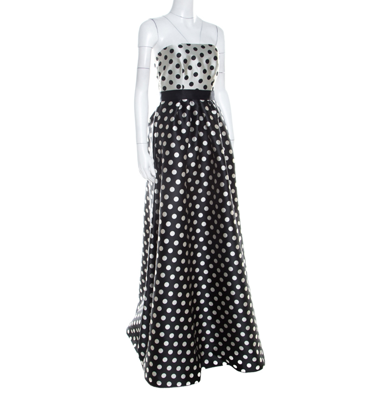 Carolina Herrera Monochrome Polka Dot Strapless Evening Gown S Carolina ...