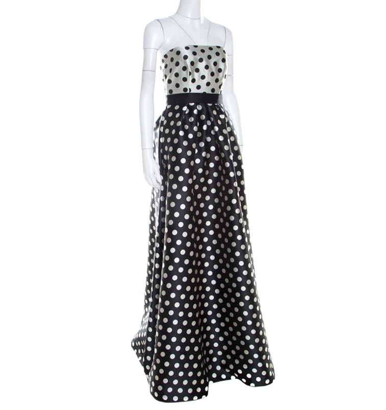 

Carolina Herrera Monochrome Polka Dot Strapless Evening Gown, Black