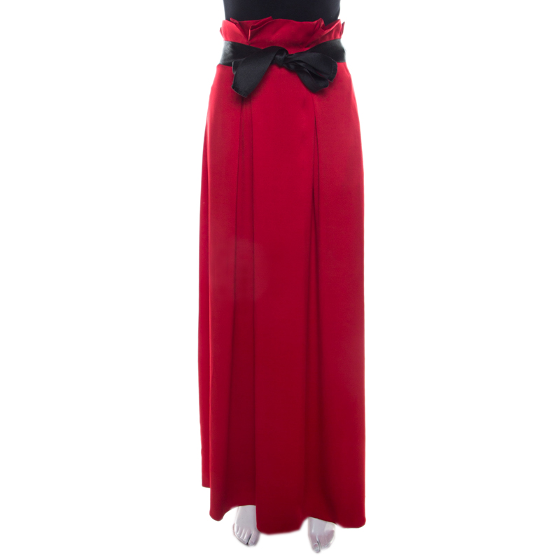 red silk maxi skirt