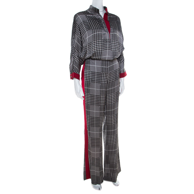 

Carolina Herrera Monochrome Satin Houndstooth and Plaid Oversized Top and Trouser Set, Black