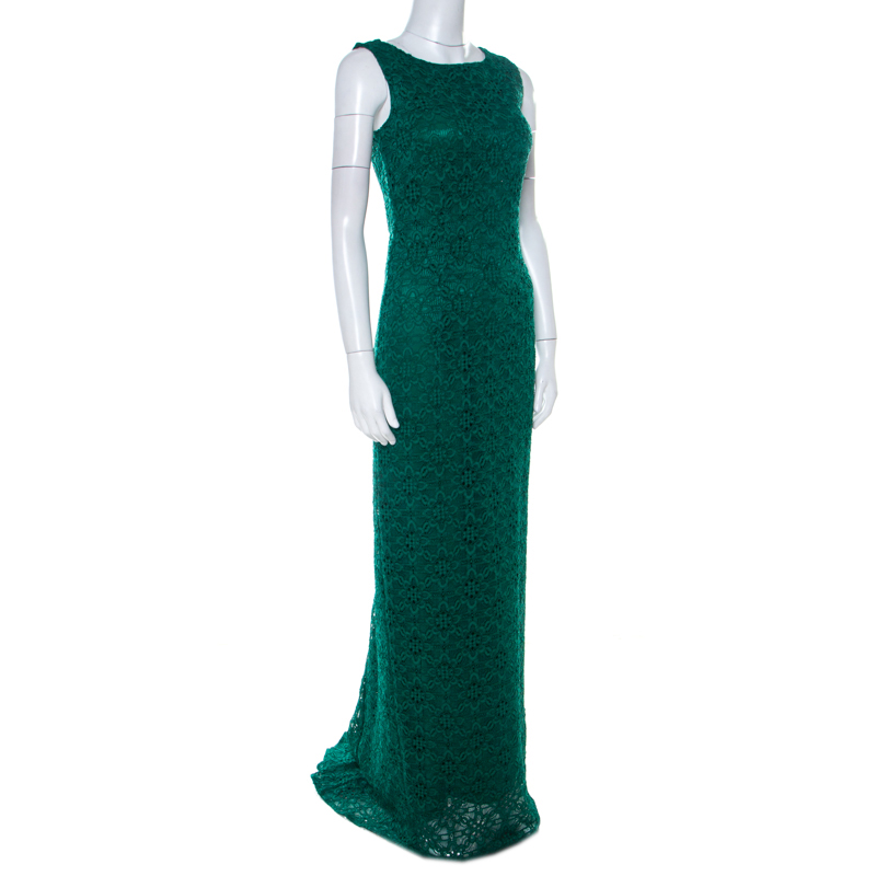 

Carolina Herrera Green Lace Long Sleeveless Dress