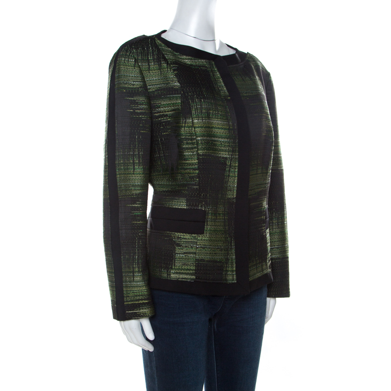 

Carolina Herrera Green and Black Jacquard Button Front Jacket