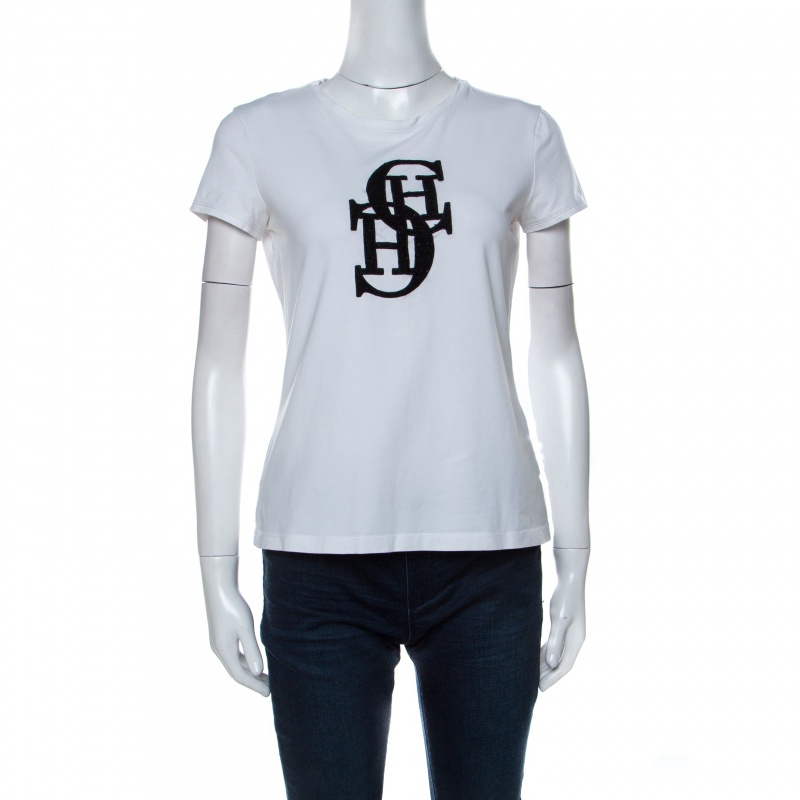 

CH Carolina Herrera White Cotton Embroidered Logo Detail T-Shirt