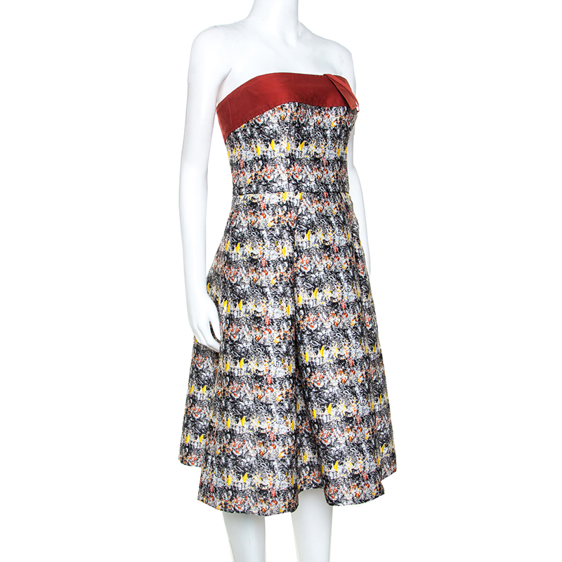 

Carolina Herrera Multicolor Jacquard Strapless Dress