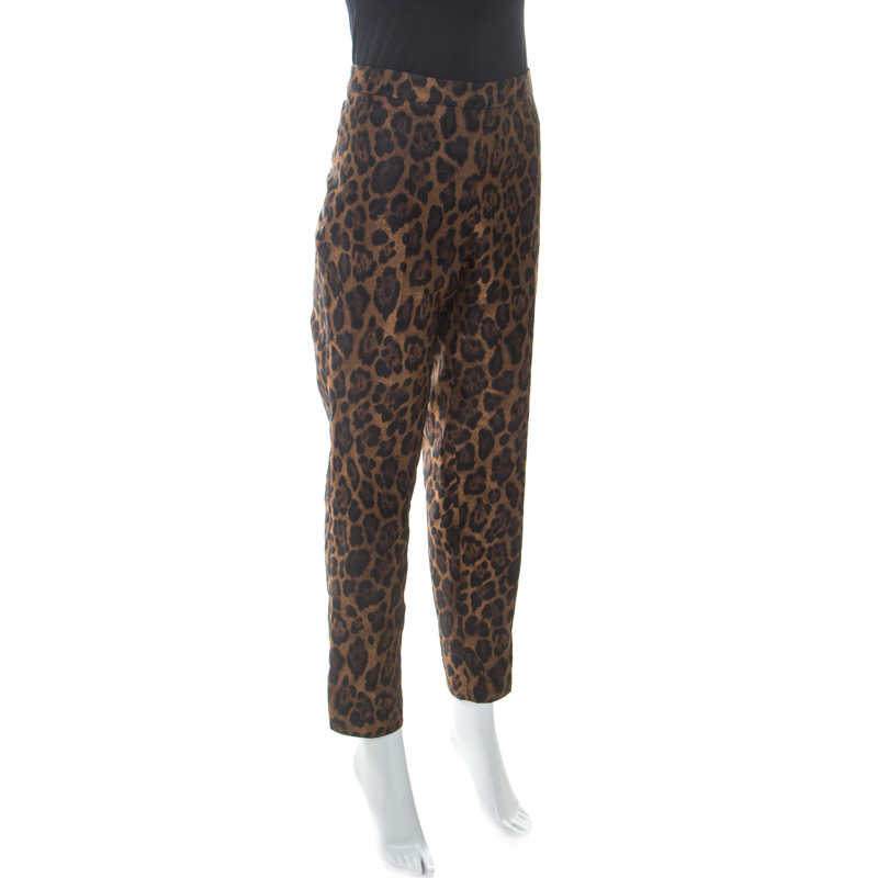 

CH Carolina Herrera Bicolor Leopard Pattern Jacquard Tapered Pants, Brown