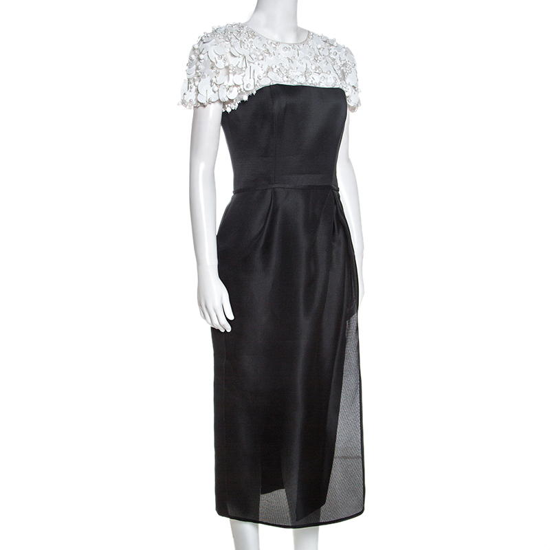 

Carolina Herrera Monochrome Embellished Silk Sheath Dress, Black