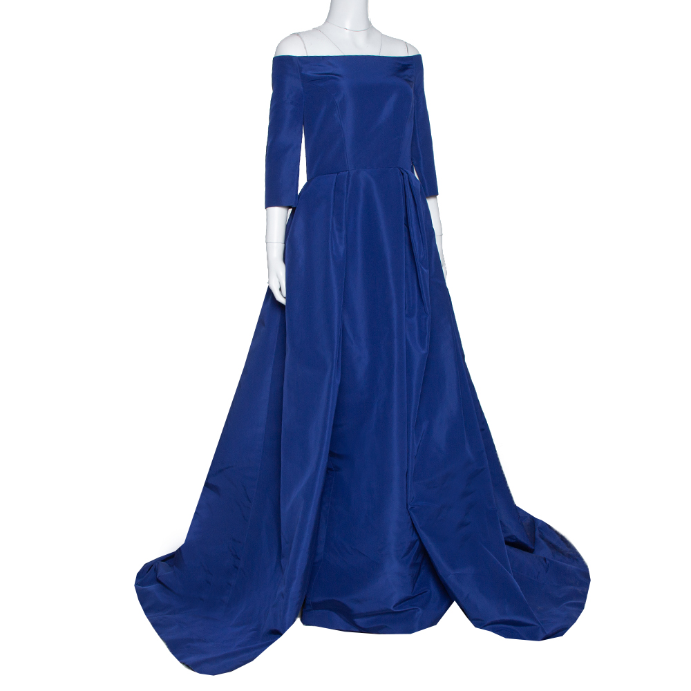 

Carolina Herrera Royal Blue Silk Off Shoulder Gown, Navy blue