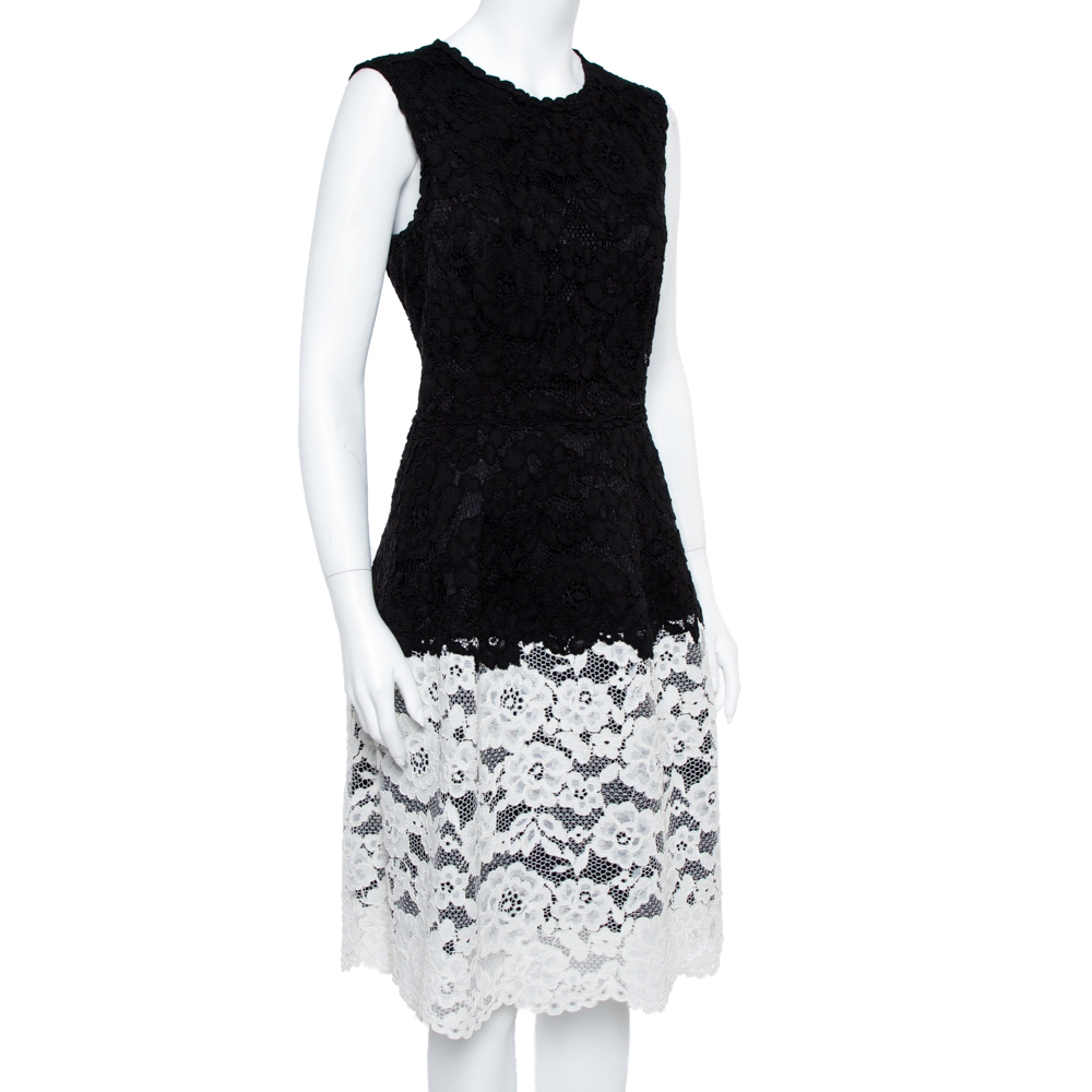 

Carolina Herrera Back & White Lace Cotton Flared Dress, Black