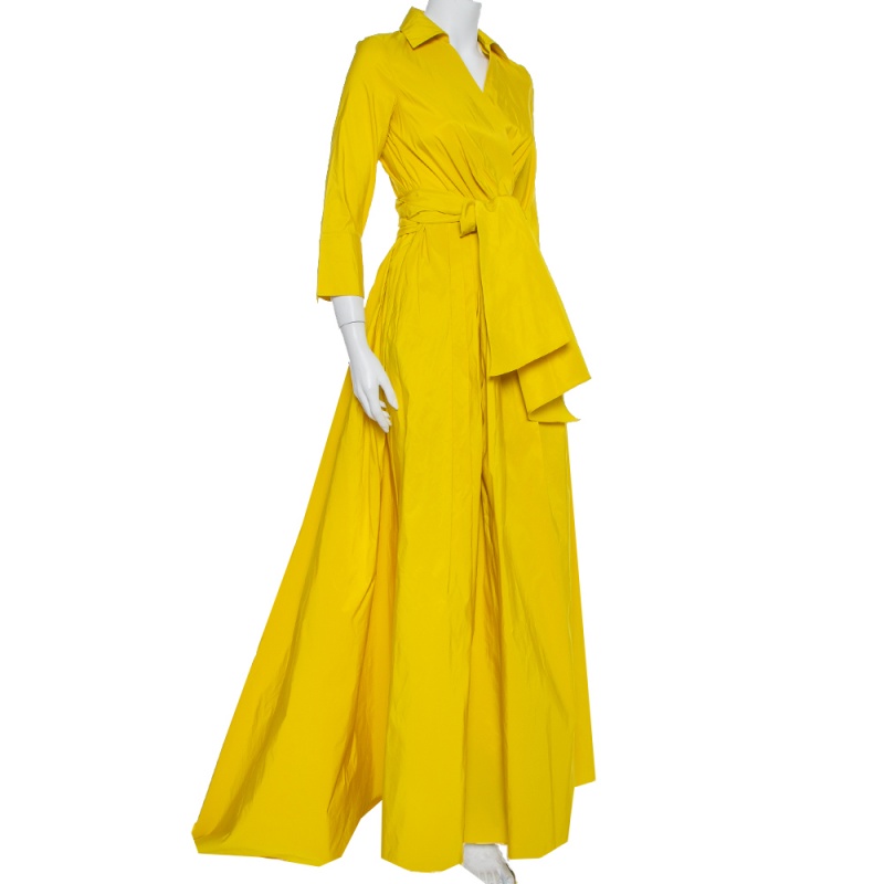 

CH Carolina Herrera Yellow Pleated Maxi Wrap Dress