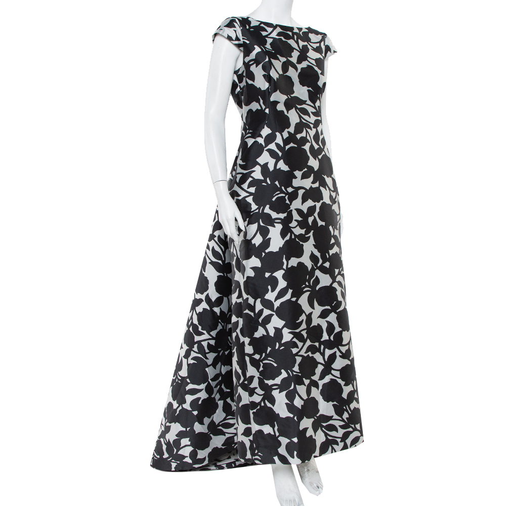 

CH Carolina Herrera Monochrome Printed Scoop Back Sleeveless Gown, Black