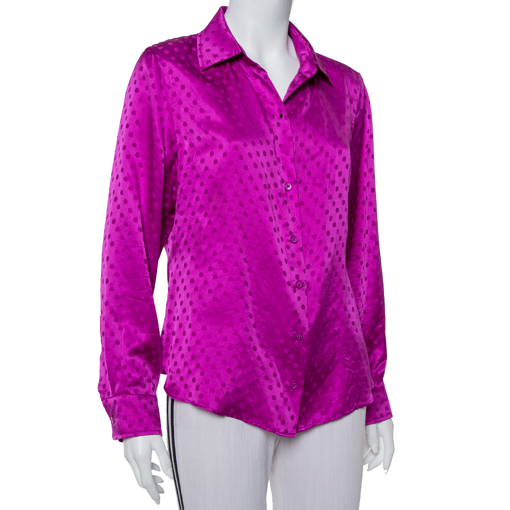 

CH Carolina Herrera Purple Polka Dot Silk Button Front Shirt