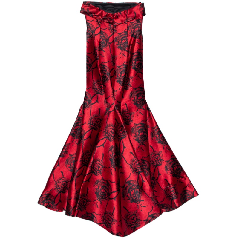 

CH Carolina Herrera Red & Black Floral Jacquard Strapless Mermaid Gown
