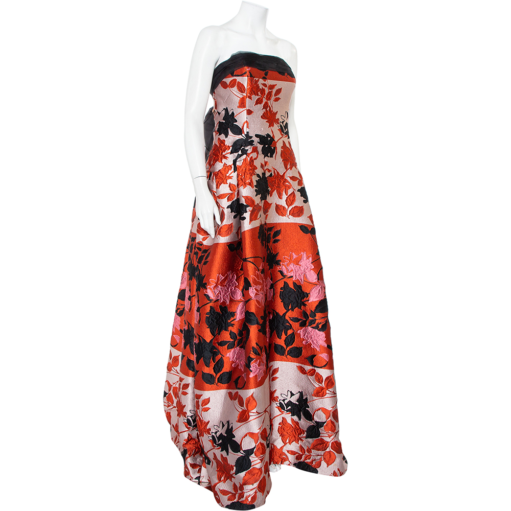 

Carolina Herrera Multicolor Floral Jacquard Strapless Gown