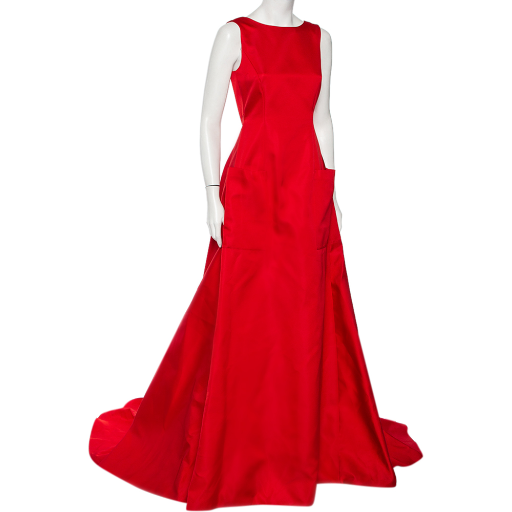 

Carolina Herrera Red Sateen Backless Evening Gown