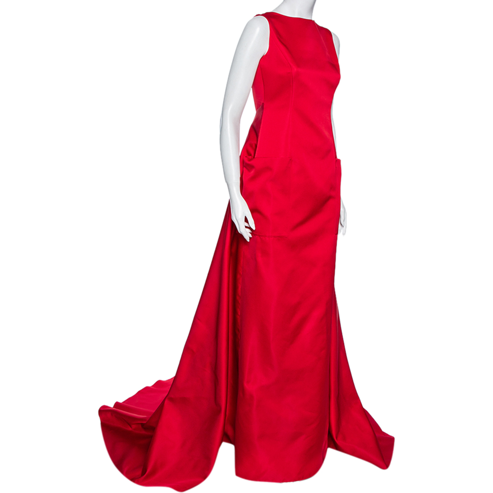 

Carolina Herrera Red Sateen Backless Evening Gown