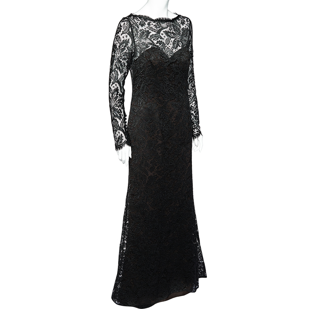 

Carolina Herrera Black Lace Trail Detail Long Sleeve Gown